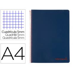 Cuaderno espiral LIDERPAPEL A4 micro wonder tapa plastico 120h 90 gr cuadro 5 mm 5 bandA4 taladros color azul marino