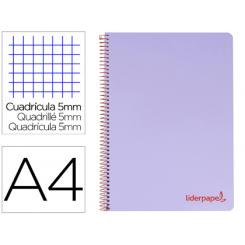 Cuaderno espiral LIDERPAPEL A4 micro wonder tapa plastico 120h 90 gr cuadro 5 mm 5 bandA4 taladros color lila