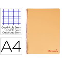 Cuaderno espiral LIDERPAPEL A4 micro wonder tapa plastico 120h 90 gr cuadro 5 mm 5 bandA4 taladros color naranja