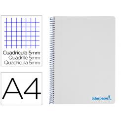 Cuaderno espiral LIDERPAPEL A4 micro wonder tapa plastico 120h 90 gr cuadro 5 mm 5 bandas 4 taladros color gris
