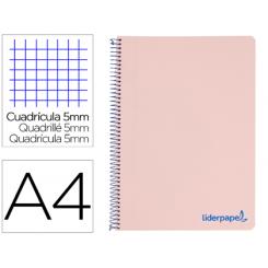Cuaderno espiral LIDERPAPEL A4 micro wonder tapa plastico 120h 90 gr cuadro 5 mm 5 bandas 4 taladros color rosa