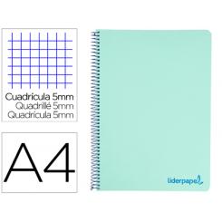 Cuaderno espiral LIDERPAPEL A4 micro wonder tapa plastico 120h 90 gr cuadro 5 mm 5 bandA4 taladro color verde turquesa