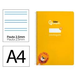 Cuaderno Espiral LIDERPAPEL A4 Pautaguia tapa blanda 80H 75 gr cuadriculada pautado 2,5mm color Amarillo