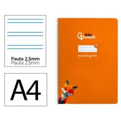 Cuaderno Espiral LIDERPAPEL A4 Pautaguia tapa blanda 80H 75 gr cuadriculada pautado 2,5mm color Naranja