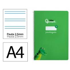 Cuaderno Espiral LIDERPAPEL A4 Pautaguia tapa blanda 80H 75 gr cuadriculada pautado 2,5mm color Verde
