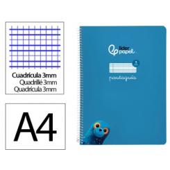 Cuaderno Espiral LIDERPAPEL A4 Pautaguia tapa blanda 80H 75 gr cuadriculada pautado 3mm color Azul