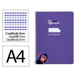 Cuaderno Espiral LIDERPAPEL A4 Pautaguia tapa blanda 80H 75 gr cuadriculada pautado 3mm color Lila