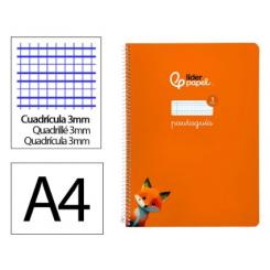 Cuaderno Espiral LIDERPAPEL A4 Pautaguia tapa blanda 80H 75 gr cuadriculada pautado 3mm color Naranja
