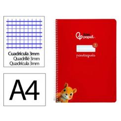 Cuaderno Espiral LIDERPAPEL A4 Pautaguia tapa blanda 80H 75 gr cuadriculada pautado 3mm color Rojo