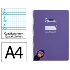 Cuaderno Espiral LIDERPAPEL A4 Pautaguia tapa blanda 80H 75 gr cuadriculada pautado 4mm color Lila
