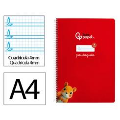 Cuaderno Espiral LIDERPAPEL A4 Pautaguia tapa blanda 80H 75 gr cuadriculada pautado 4mm color Rojo