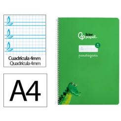 Cuaderno Espiral LIDERPAPEL A4 Pautaguia tapa blanda 80H 75 gr cuadriculada pautado 4mm color Verde