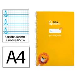 Cuaderno Espiral LIDERPAPEL A4 Pautaguia tapa blanda 80H 75 gr cuadriculada pautado 5mm color Amarillo