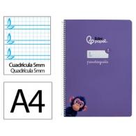 Cuaderno Espiral LIDERPAPEL A4 Pautaguia tapa blanda 80H 75 gr cuadriculada pautado 5mm color Lila