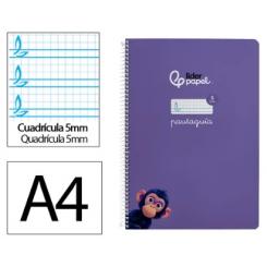 Cuaderno Espiral LIDERPAPEL A4 Pautaguia tapa blanda 80H 75 gr cuadriculada pautado 5mm color Lila