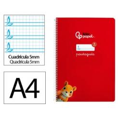 Cuaderno Espiral LIDERPAPEL A4 Pautaguia tapa blanda 80H 75 gr cuadriculada pautado 5mm color Rojo