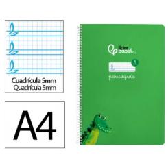Cuaderno Espiral LIDERPAPEL A4 Pautaguia tapa blanda 80H 75 gr cuadriculada pautado 5mm color Verde
