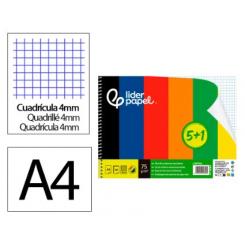 Cuaderno Espiral LIDERPAPEL A4 SMART tapa blanda 80H 75gr cuadriculada 4 mm c/margen Pack 5+1 colores Surtidos