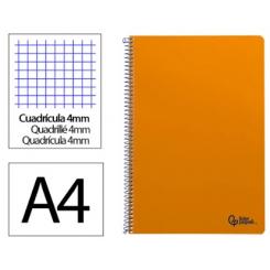 Cuaderno Espiral LIDERPAPEL A4 SMART tapa blanda 80H 75gr cuadriculada 4mm c/margen color Naranja