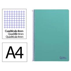 Cuaderno Espiral LIDERPAPEL A4 SMART tapa blanda 80H 75gr cuadriculada 4mm c/margen color Turquesa
