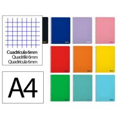 Cuaderno Espiral LIDERPAPEL A4 SMART tapa blanda 80H 75gr cuadriculada 6 mm c/margen colores Surtidos