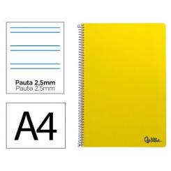 Cuaderno Espiral LIDERPAPEL A4 SMART tapa blanda 80H 75gr Pauta 2,5mm c/margen color Amarillo