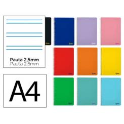 Cuaderno Espiral LIDERPAPEL A4 SMART tapa blanda 80H 75gr Pauta 2,5mm c/margen colores Surtidos