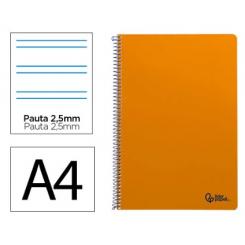 Cuaderno Espiral LIDERPAPEL A4 SMART tapa blanda 80H 75gr Pauta 3,5mm c/margen color Naranja
