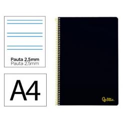Cuaderno Espiral LIDERPAPEL A4 SMART tapa blanda 80H 75gr Pauta 3,5mm c/margen color Negro