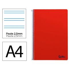Cuaderno Espiral LIDERPAPEL A4 SMART tapa blanda 80H 75gr Pauta 3,5mm c/margen color Rojo