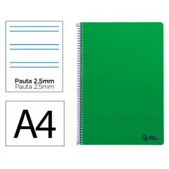 Cuaderno Espiral LIDERPAPEL A4 SMART tapa blanda 80H 75gr Pauta 3,5mm c/margen color Verde