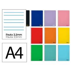 Cuaderno Espiral LIDERPAPEL A4 SMART tapa blanda 80H 75gr Rayado Montessori 3,5mm c/margen colores Surtidos