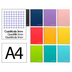Cuaderno Espiral LIDERPAPEL A4 Witty tapa dura 80H 90gr cuadriculada 3mm c/margen colores Surtidos