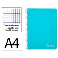 Cuaderno Espiral LIDERPAPEL A4 Witty tapa dura 80H 90gr cuadriculada 4mm c/margen color Celeste