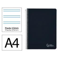 Cuaderno Espiral LIDERPAPEL A4 Witty tapa dura 80H 90gr Pauta 2,5mm c/margen color Negro