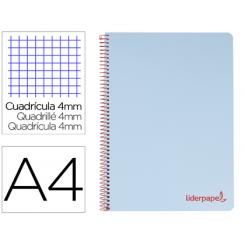 Cuaderno espiral LIDERPAPEL A4 wonder tapa plastico 80h 90gr cuadro 4mm con margen color azul