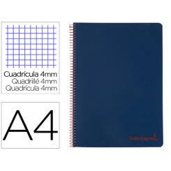 Cuaderno espiral LIDERPAPEL A4 wonder tapa plastico 80h 90gr cuadro 4mm con margen color azul marino