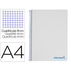 Cuaderno espiral LIDERPAPEL A4 wonder tapa plastico 80h 90gr cuadro 4mm con margen color gris