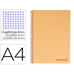 Cuaderno espiral LIDERPAPEL A4 wonder tapa plastico 80h 90gr cuadro 4mm con margen color naranja