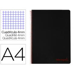 Cuaderno espiral LIDERPAPEL A4 wonder tapa plastico 80h 90gr cuadro 4mm con margen color negro