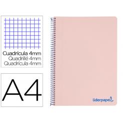 Espiral LIDERPAPEL A4 Wonder Tapa Plastico 80H 90gr Cuadro 4mm con Margen Color Rosa