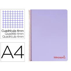 Cuaderno espiral LIDERPAPEL A4 wonder tapa plastico 80h 90gr cuadro 4mm con margen color violeta