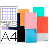 Cuaderno espiral LIDERPAPEL A4 wonder tapa plastico 80h 90gr cuadro 4mm con margen colores surtidos