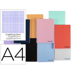 Cuaderno espiral LIDERPAPEL A4 wonder tapa plastico 80h 90gr milimetrado 2mm con margen colores surtidos