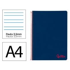 Cuaderno Espiral LIDERPAPEL A4 Wonder tapa plástico 80H 90gr pauta ancha 3,5mm c/margen color Azul Marino