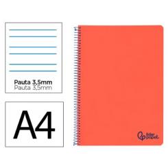 Cuaderno Espiral LIDERPAPEL A4 Wonder tapa plástico 80H 90gr pauta ancha 3,5mm c/margen color Rojo