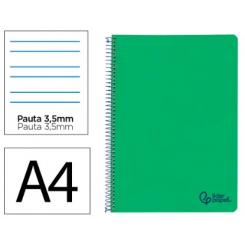 Cuaderno Espiral LIDERPAPEL A4 Wonder tapa plástico 80H 90gr pauta ancha 3,5mm c/margen color Verde Oscuro