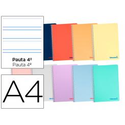 Cuaderno espiral LIDERPAPEL A4 wonder tapa plastico 80h 90gr pauta ancha 3,5mm con margen colores surtidos