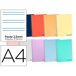 Cuaderno espiral LIDERPAPEL A4 wonder tapa plastico 80h 90gr pauta estrecha 2,5mm con margen colores surtidos