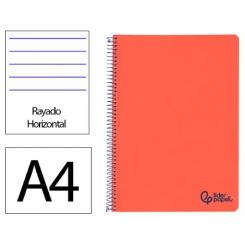 Cuaderno Espiral LIDERPAPEL A4 Wonder tapa plástico 80H 90gr rayado horizontal c/margen color Rojo